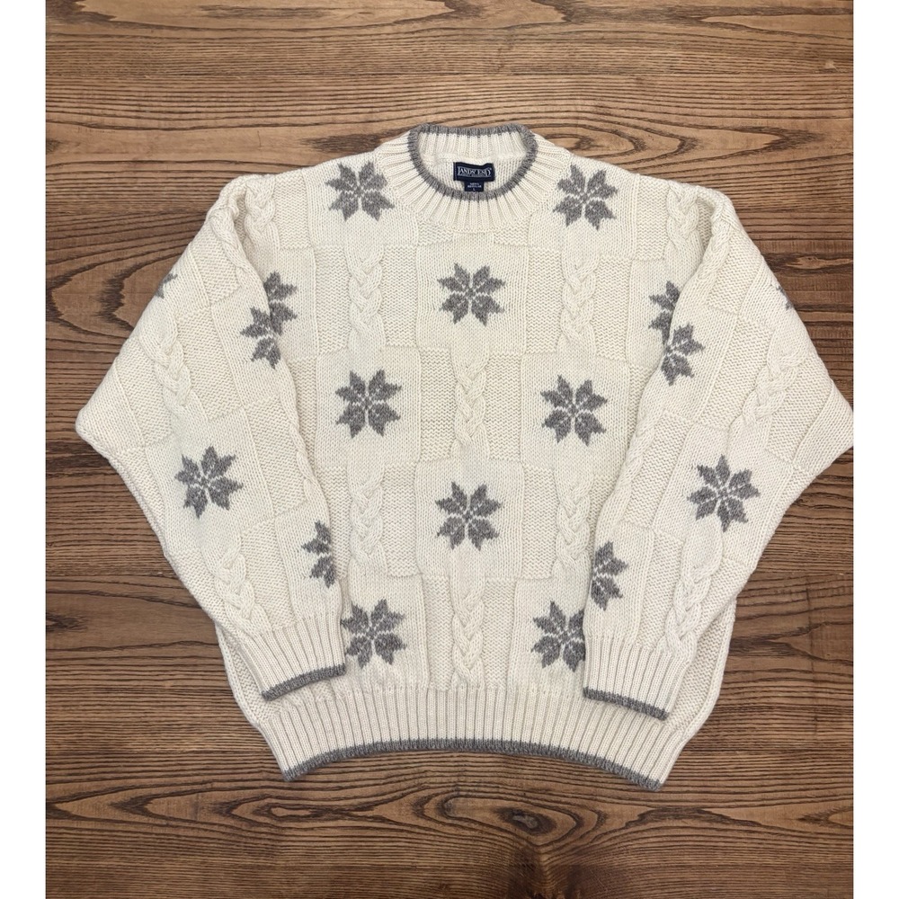 Vintage Lands End Men's Large 100% Wool Cable Knit Fisherman Nordic Sweater